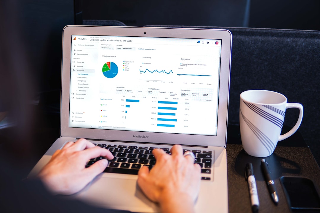SEO strategy workflow on a laptop with search engine results